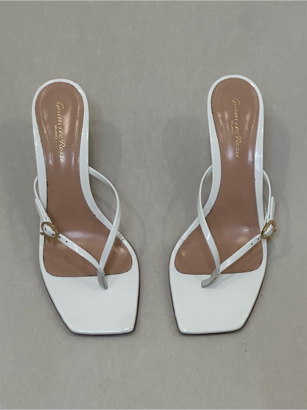 Gianvito Rossi White Patent Strappy Square-Toe Sandals Size 38.5